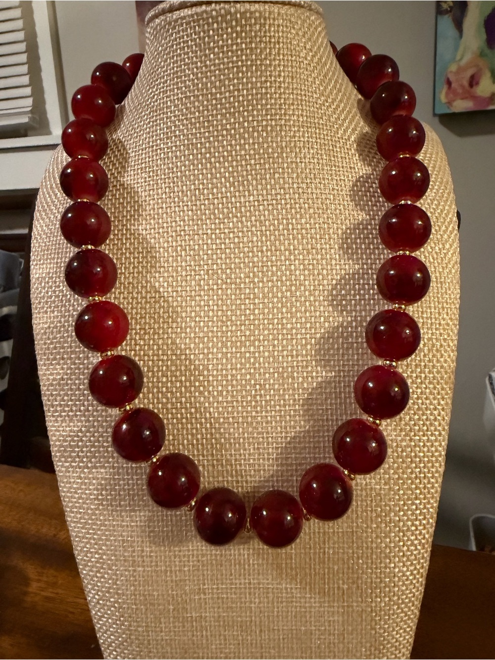 Hand Crafted Deep Red Round Bead Necklace